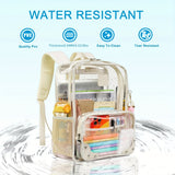 Clear Backpack for Women Men Stadium Events TPU Transparent Travel Backpacks Large Laptop College Bookbags Kids Elementary School Bag for Girls Boys Teens Student Causal Daypack-Beige
