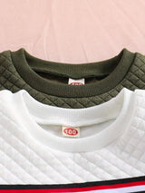 2pcs Boys Casual Striped Creative Textured Pullover Sweatshirt, Long Sleeve Crew Neck Tops, Kids Clothes Outdoor