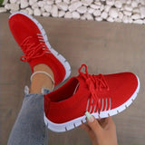 Women's Mesh Breathable Running Shoes, Solid Color Lace Up Front Summer Walking Shoes, Flying Woven Casual Sneakers