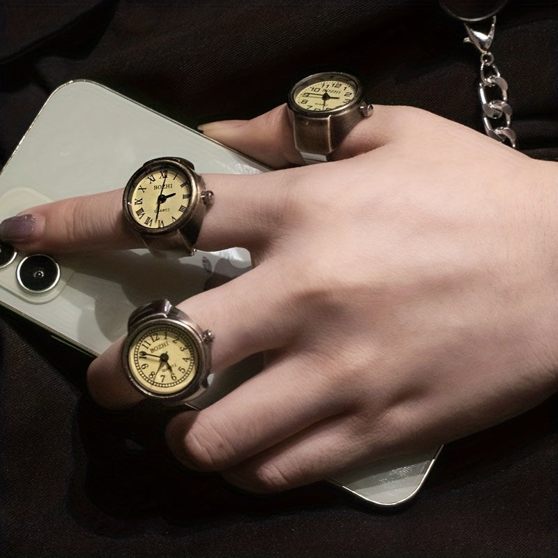 Vintage Mini Finger Ring Watch Roman Numeral Punk Quartz Watch Trendy Couple Finger Ring Watches Accessories