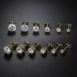 Sparkling Stainless Steel 6-Prong zirconia Stud Earrings Hypoallergenic Daily Decor Earrings 18K Gold Plated Ear Bone Buckle Jewelry