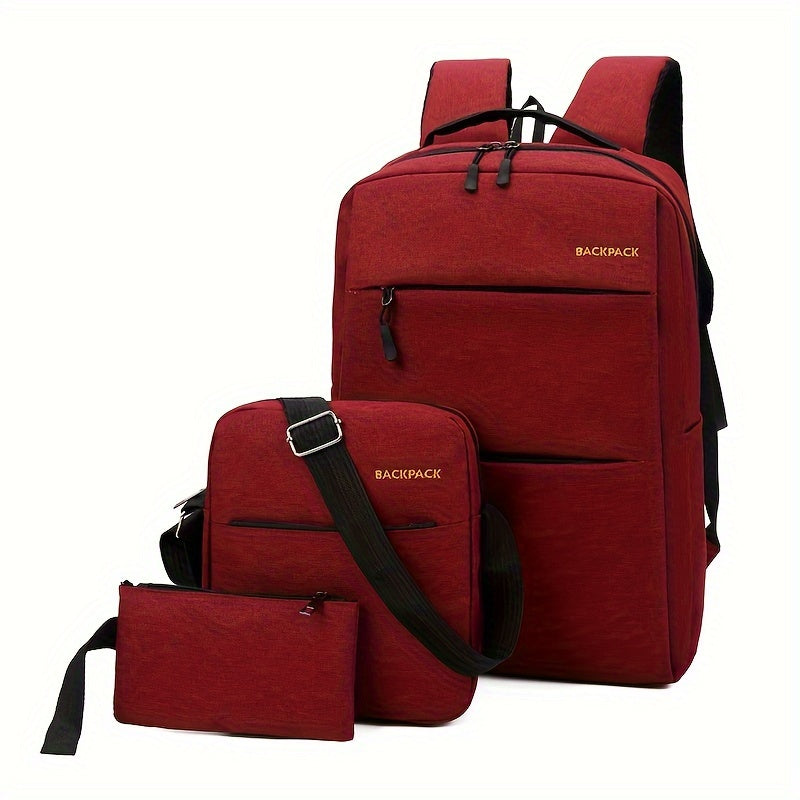 Korean Fashion Three-piece Set of Large-capacity Backpack, Simple and Trendy Backpack, Multifunctional School Bag for Men