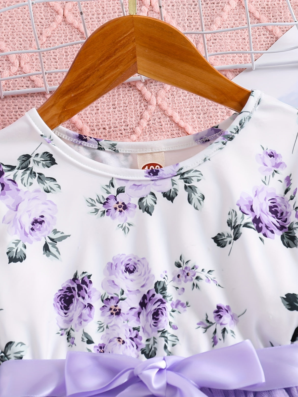 Girls Splicing Flora Print Flutter Trim Tutu Dress Kids Clothes Spring Fall Gift