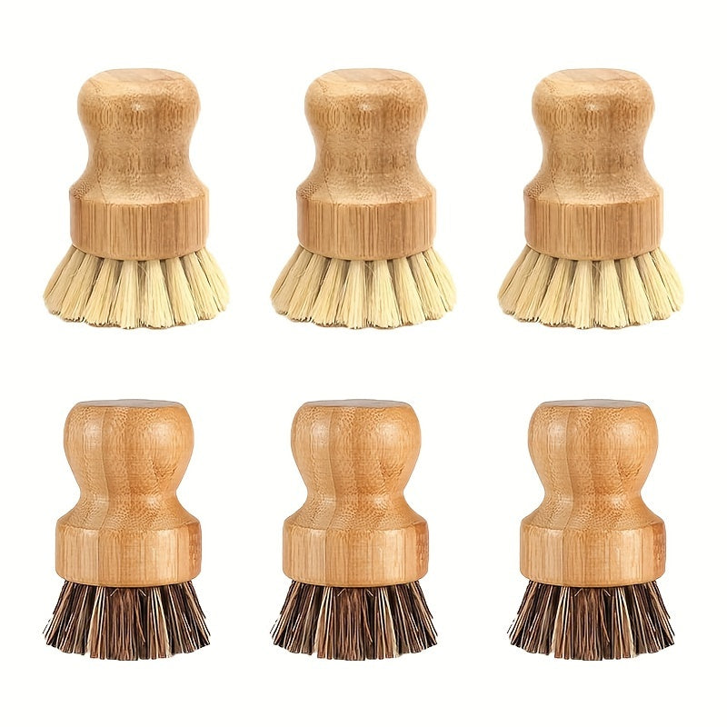 Sustainable Bamboo Dish Brush Set for Kitchen - Reusable, Hard Bristle Scrubbers for Cast Iron Pots & Pans, Natural Cleaning Essentials