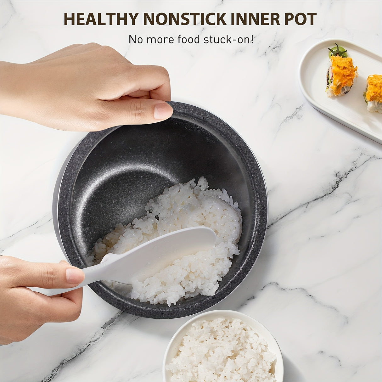 Bear Rice Cooker 3 Cups (Uncooked), 3D Heating And Fuzzy Logic, Healthy Nonstick Small Rice Cooker, PFAS-Free, Touch-Screen, For White/Brown Rice Quinoa Oatmeal Soup, 1.6L White