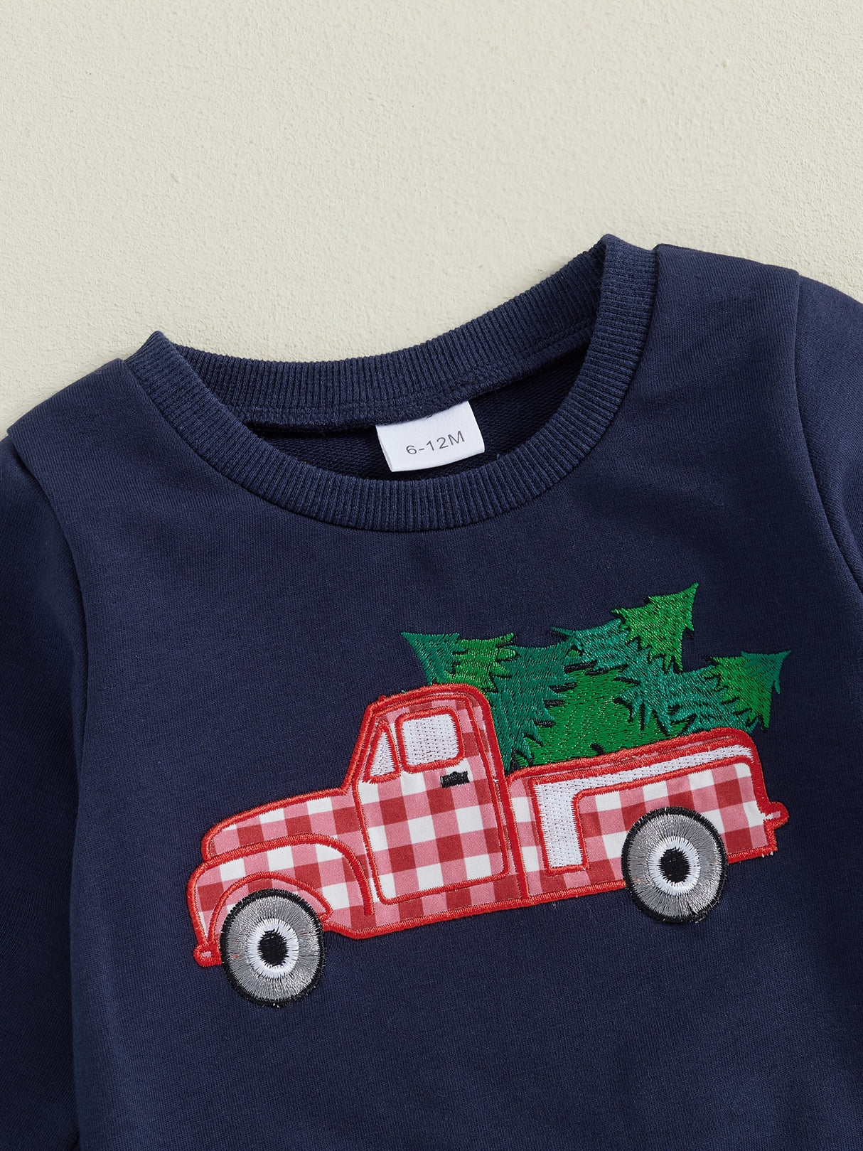 Toddler Boys Christmas Outfits Santa/Truck Embroidery Long Sleeve Sweatshirts and Plaid Long Pants 2Pcs Clothes Set