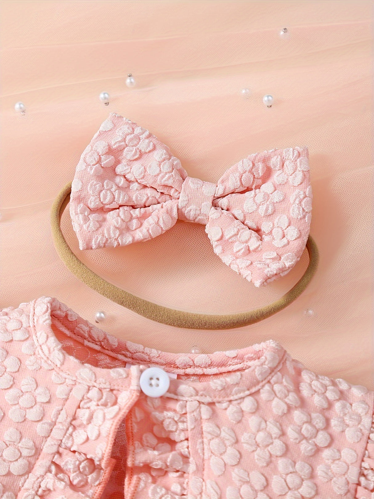 [Summer Baby Dress] 3pcs Summer Baby Girl Custom Mesh Dress | Three-Dimensional Butterfly Embroidered, Flanged Skin Flared Sleeve Short-Style Outer Blouse, Bow Hair Ribbon Set