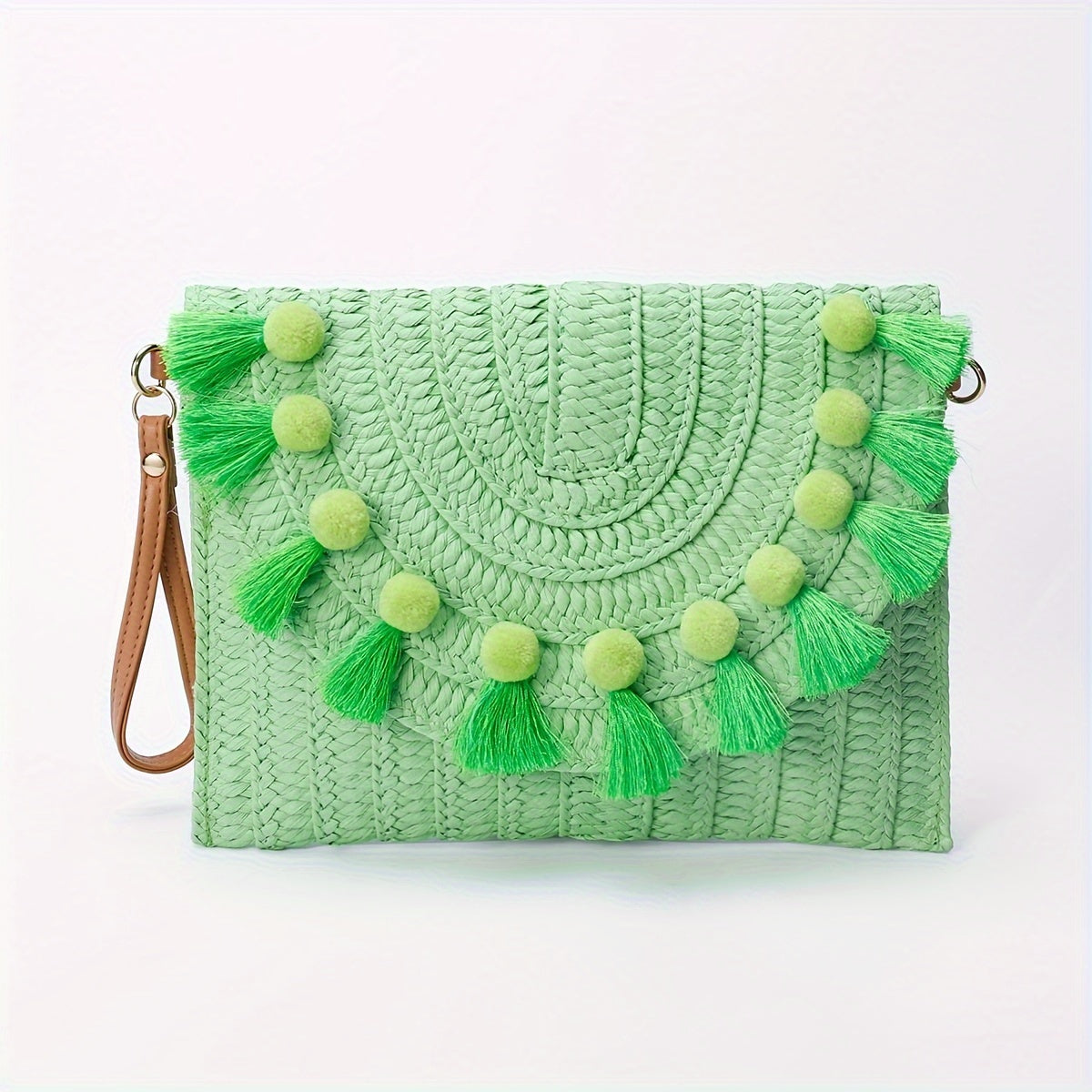 Stylish Woven Straw Envelope Clutch Bag - Summer Beach Travel Accessory with Rattan Wrist Strap, Spacious Interior, and Chic Design - Perfect for Women's Vacation, Travel, and Daily Use
