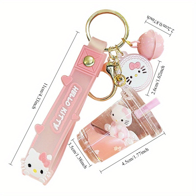 Cute KT Cat Quicksand Keychain Female Creative Cartoon Doll Student School Bag Pendant Car Key Chain Trinkets
