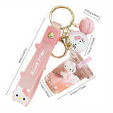 Cute KT Cat Quicksand Keychain Female Creative Cartoon Doll Student School Bag Pendant Car Key Chain Trinkets