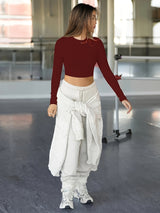 Womens Long Sleeve Shirts Ribbed Crop Tops Workout Slim Fit Crew Neck Stretchy Fitted Tee
