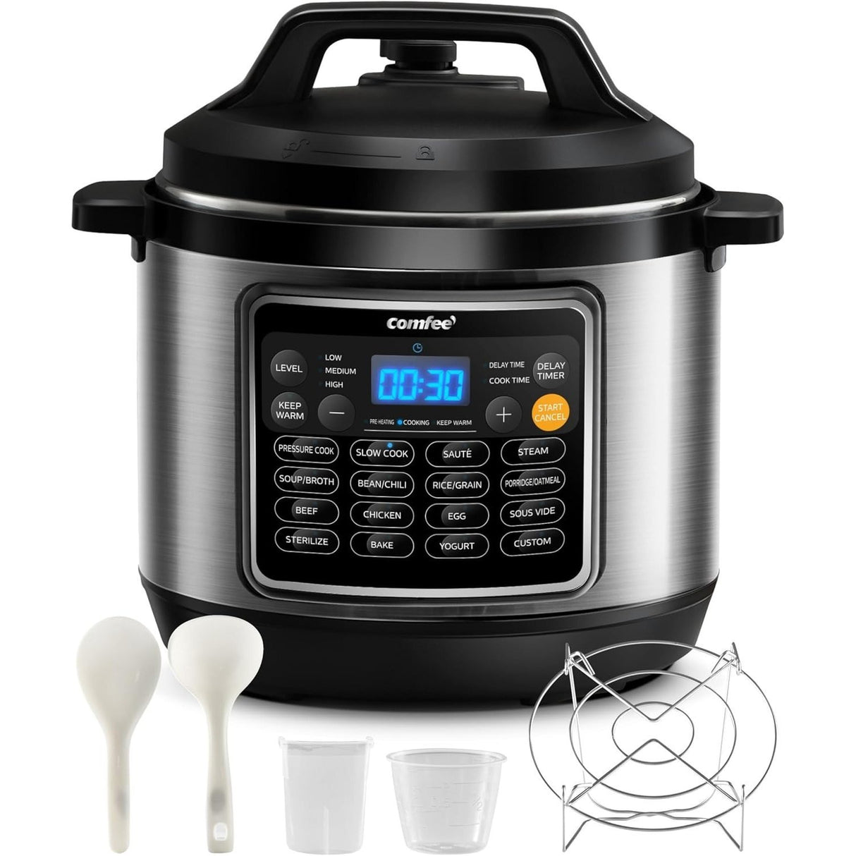 COMFEE 16 in 1 Electric Pressure Cooker Instant Multi Cooker Olla de Presion Non-Stick Pot Yogurt Maker Rice Cooker Slow Cooker Saut Steamer 8 Quarts Stainless Steel