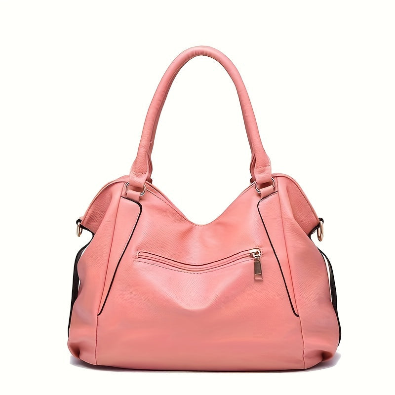 Durable Womens Large Capacity PU Leather Handbag - Stylish Textured Solid Color Shoulder Bag - Perfect Commuter Hobo Style for Work or Everyday
