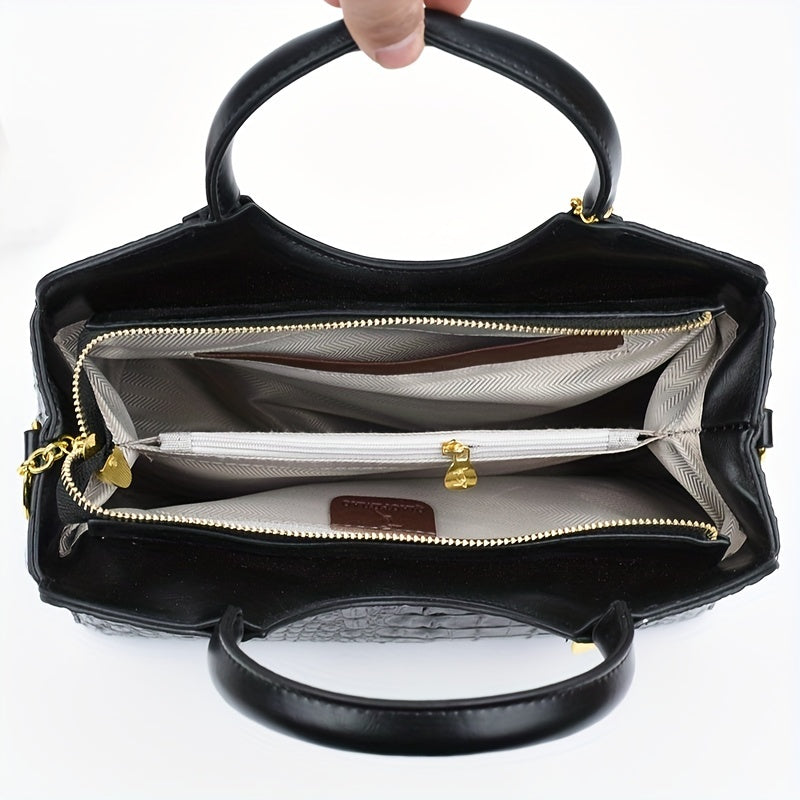 Premium Luxury Crocodile Pattern Handbag - Timeless Vintage Satchel for Women - Stylish Top Handle, Versatile Shoulder & Crossbody Bag - A Fashion Must-Have for Daily Wear