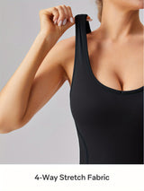 [Removable Padded Bra Workout Jumpsuits] Women Workout Fashion Flare Sleeveless Jumpsuits with Removable Padded Bra Hight Stretch Sportswear for Outdoor Activities (Black Brown Linen Dark blue)