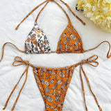 New European And American Floral Tie Bikini Two-piece Set Sexy Split Swimsuit For Women Beach Vacation Swimsuit For Women