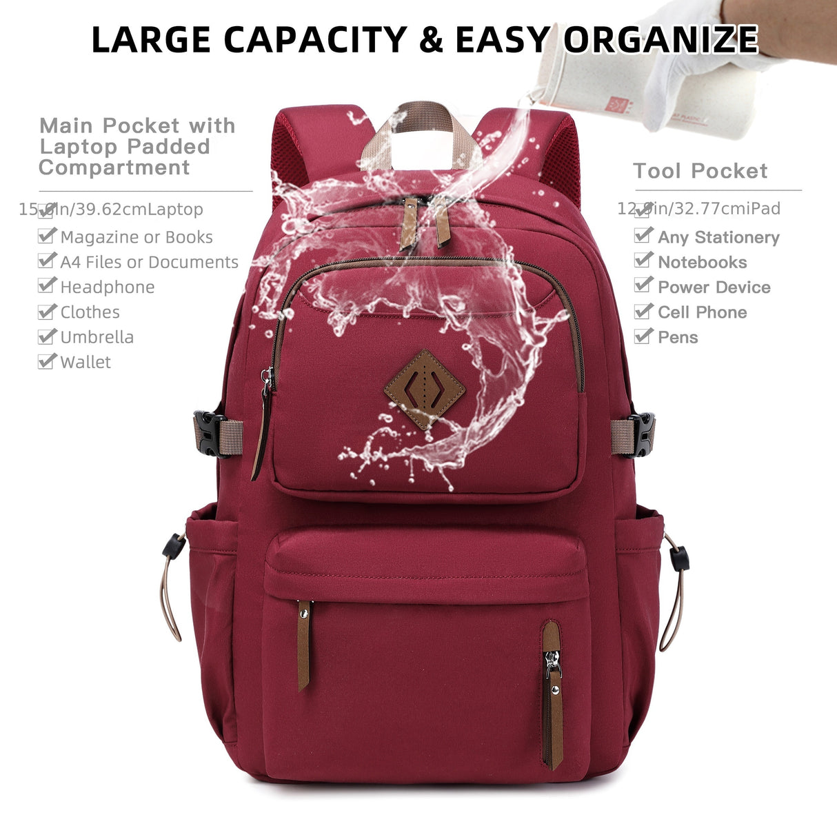 laptop backpack 15.6 inch anti theft travel backpacks for men and women large college bookbag work business daypack middle high school bag for girls boys teens students red