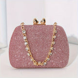 Shimmering Heart Glam Clutch Bag - Studded Chain & Metal Detail - Versatile Evening Wear for Banquets & Parties - Durable PU Material