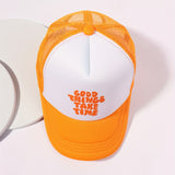 Printed Mesh Trucker Hat Good Things Take Time Color Block Baseball Cap Unisex Simple Breathable Dad Hats For Women Men
