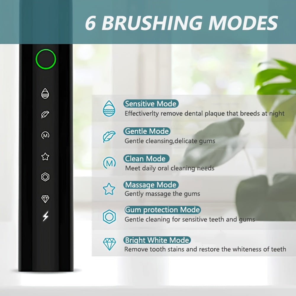 Electric Toothbrush With 6 Modes And A Smart Timer, Suitable For Both Men And Women, Rechargeable USB Electric Toothbrush, Whitening Oral Hygiene, 4/8 Replacement Heads, Sensitive Gums And Teeth Special Soft Toothbrush