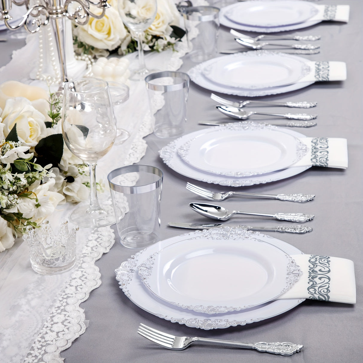 350PCS Pink and Golden Plastic Plates - Pink Plastic Dinnerware Sets for 50 Guests - 100 Pink Disposable Plates, 150 Golden Plastic Silverware, 50 Cups, 50 Napkins for Wedding & Mother's Day