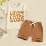 Toddler Boys 2pcs Shorts Sets Short Sleeve Letter Print Tops and Drawstring Shorts Sets, for Outdoor