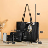 Quilted Detail Tote Bag Set: Classic Shoulder Chain Bag, Crossbody Purse with Scarf Decor