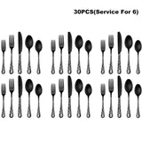 20/30pcs Gothic Design Cutlery Service For 4/6, Premium Stainless Steel Flatware Includes Spoon Fork And Knife, Cool Silverware With Skull&Rose Pattern, Mirror Polished, Nice Gift For Dark&Rock Lover/Halloween/Day Of The Dead