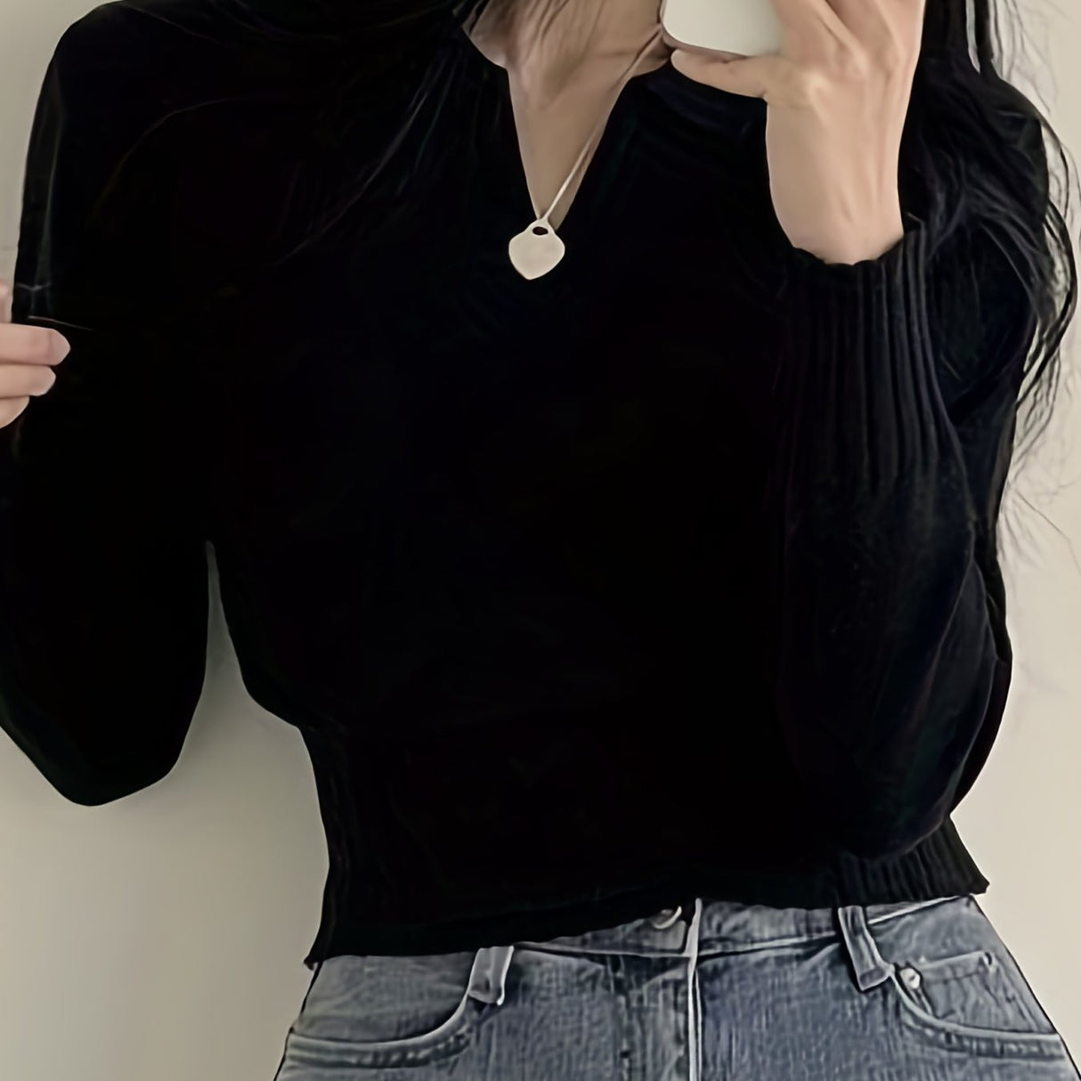 High-Elasticity Solid Lapel Collar Pullover Sweater - Soft, Cozy, and Versatile Casual Long Sleeve Crop Top for Women - Perfect for Spring, Fall, and All Seasons