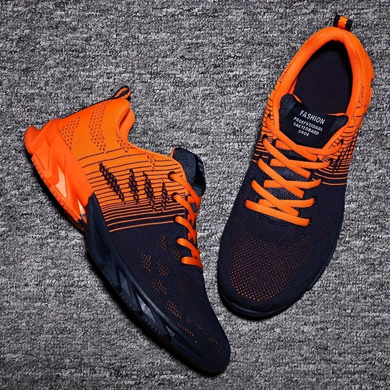 Men's Trendy Knitted Breathable Lightweight Shock-Absorbing Comfy Running Shoes, Spring And Summer
