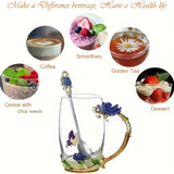 Set, Elegant Flower Pattern Tea Cup With Coaster And Spoon, 350ml/11.8oz Clear Glass Coffee Mug Set - Coffee Cups, Water Cups - For Summer & Winter - Suitable for Home & Office - Perfect Gift for Birthday