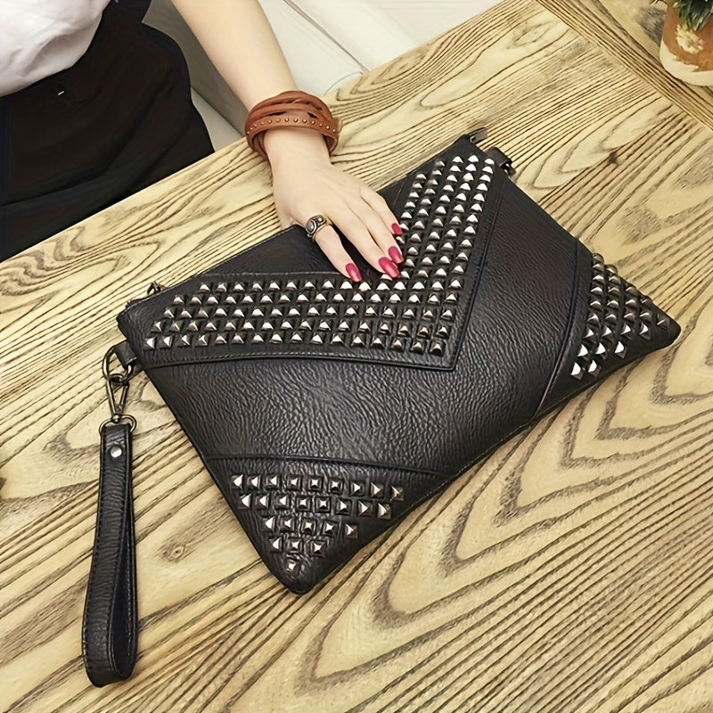 Fashion-Forward Womens Rivet Clutch Bag - Spiky Punk Style Crossbody Envelope Purse - Perfect for Everyday or Night Out Glam