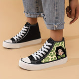 Anime Girl Pattern Lightweight High Top Breathable Canvas Sneakers, Round Toe Flat Classic Lace Up Wear Resistance Skate Shoes, Non Slip Casual Versatile Walking Shoes Running Shoes