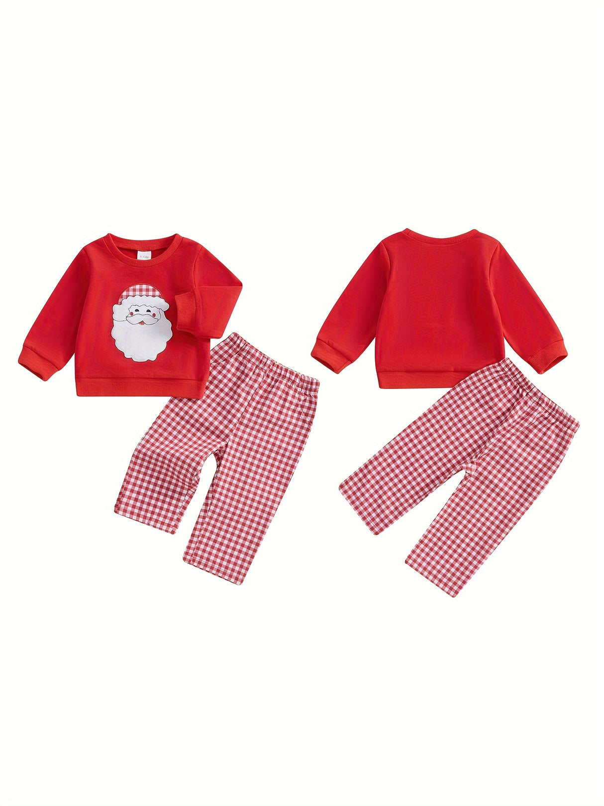 Toddler Boys Christmas Outfits Santa/Truck Embroidery Long Sleeve Sweatshirts and Plaid Long Pants 2Pcs Clothes Set