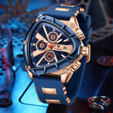 Sports Triangle Mens Watches, Luminous Pointers Fashion Rubber Strap Waterproof Irregular Quartz Wristwatch