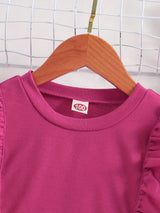Girls 2pc, Flutter Trim Long Sleeve Pullover + Flora Pants Kids Clothes For Spring Fall