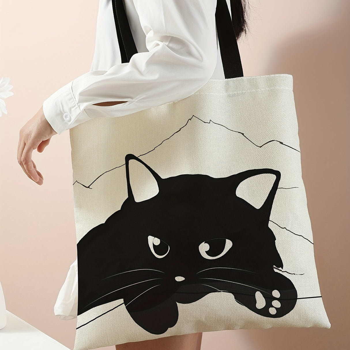 Kawaii Cute Cartoon Print Tote Bag, Large Capacity Canvas Shoulder Bag, Women's Casual Reusable Handbag & Shopping Travel Beach Bag