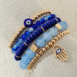5pcs/Set Bohemian Evil Eye Fatima Hand Glass Beads Strands Bracelets Set For Women