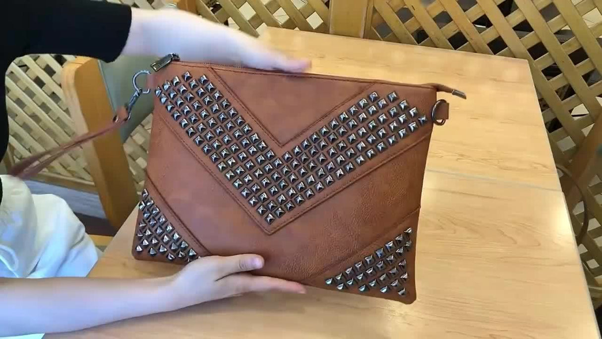 Fashion-Forward Womens Rivet Clutch Bag - Spiky Punk Style Crossbody Envelope Purse - Perfect for Everyday or Night Out Glam