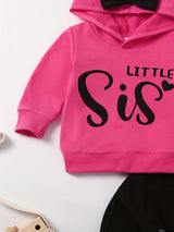 2pcs Baby Girl Autumn Little Sister Alphabet Love Print Long Sleeve Hoodie Bow Decorative Sweater & Casual Comfort Fake Bow Drawstring Jogging Pants Autumn And Winter Suit