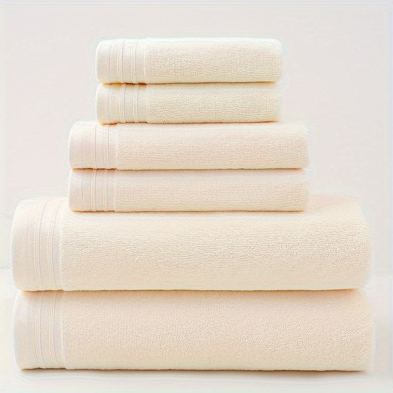 6-Piece Luxury Cotton Towel Set - Ultra-Absorbent, Quick-Drying, Super Soft, and Thickened for Bathroom Essentials - Complete Home Bathroom Supplies with 2 Washcloths, 2 Hand Towels, and 2 Bath Towels