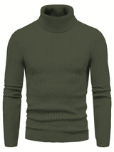 All Match Knitted Solid Sweater, Men's Casual Warm High Stretch Turtleneck Pullover Sweater For Men Fall Winter, Old Money Style