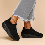All-Season Women's Lightweight Sneakers - Stabilizing Air Cushion, Slip-On Running Shoes in Sleek Black