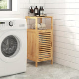 14.2 Inch SOGES Bamboo Bathroom Storage Cabinet - Floor Standing, Shutter Door, Multi-Shelf Organizer for Bathroom Essentials