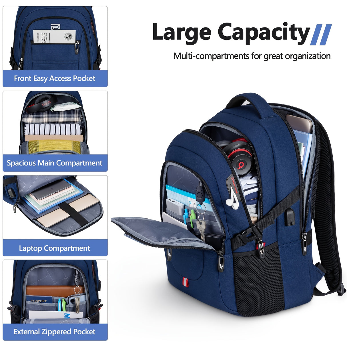 Laptop Backpack For Men Women, Business Travel Laptop Backpack With USB Charging Port, College Bag Daypack For Work, Business Computer Backpack Bag Fit 15.6 Inch Laptop