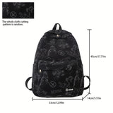 Reflective Graffiti-Style Large Capacity Backpack - Durable Nylon, Casual College & High School Bag with Laptop Compartment, Hand-Washable, Black with White & Gray Graphics, Backpack for School