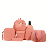 5pcs/set Multi-functional College Bag Set - Solid Color Laptop Backpack with Chest Bag, Handheld Bag, Sling Bag, and Pencil Pouch for Men and Women's Daily Commute