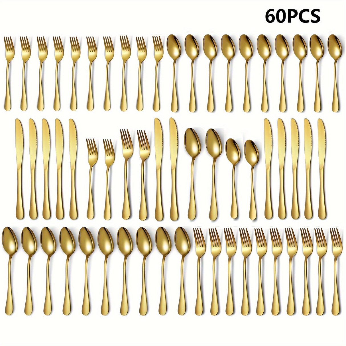 60pcs, Stainless Steel Flatware Set, Black & Golden Silverware, Mirror Polished Cutlery Set, Includes Knives, Forks, Spoons, For Weddings, Birthdays, Independence Day, Dishwasher Safe