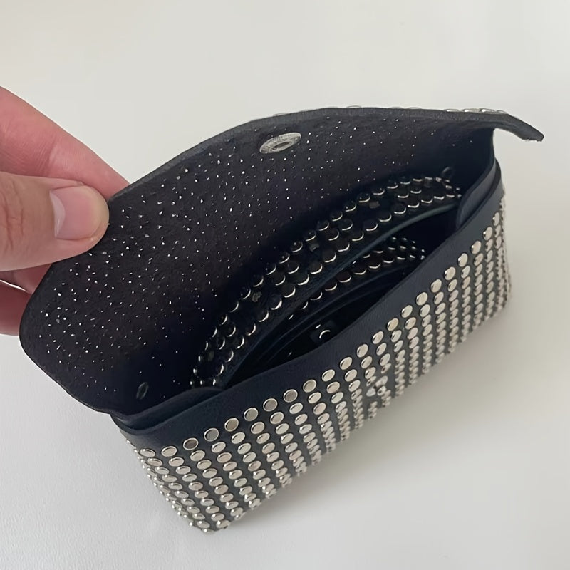 Mini Rivet Belt Bag - Edgy Punk Rock Inspired Design, Compact Waist Pouch Phone Holder, Adjustable Strap for Customized Fit - Elevate Your Style with This Fashionable Accessory for Outfit Enhancement