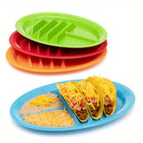 1pc/4pcs, Fiesta Serving Plates/Trays Set With Stand Up Holder For Soft And Hard Shell Tacos, Plastic, Use For Taco Nights And Bar, Microwave Safe